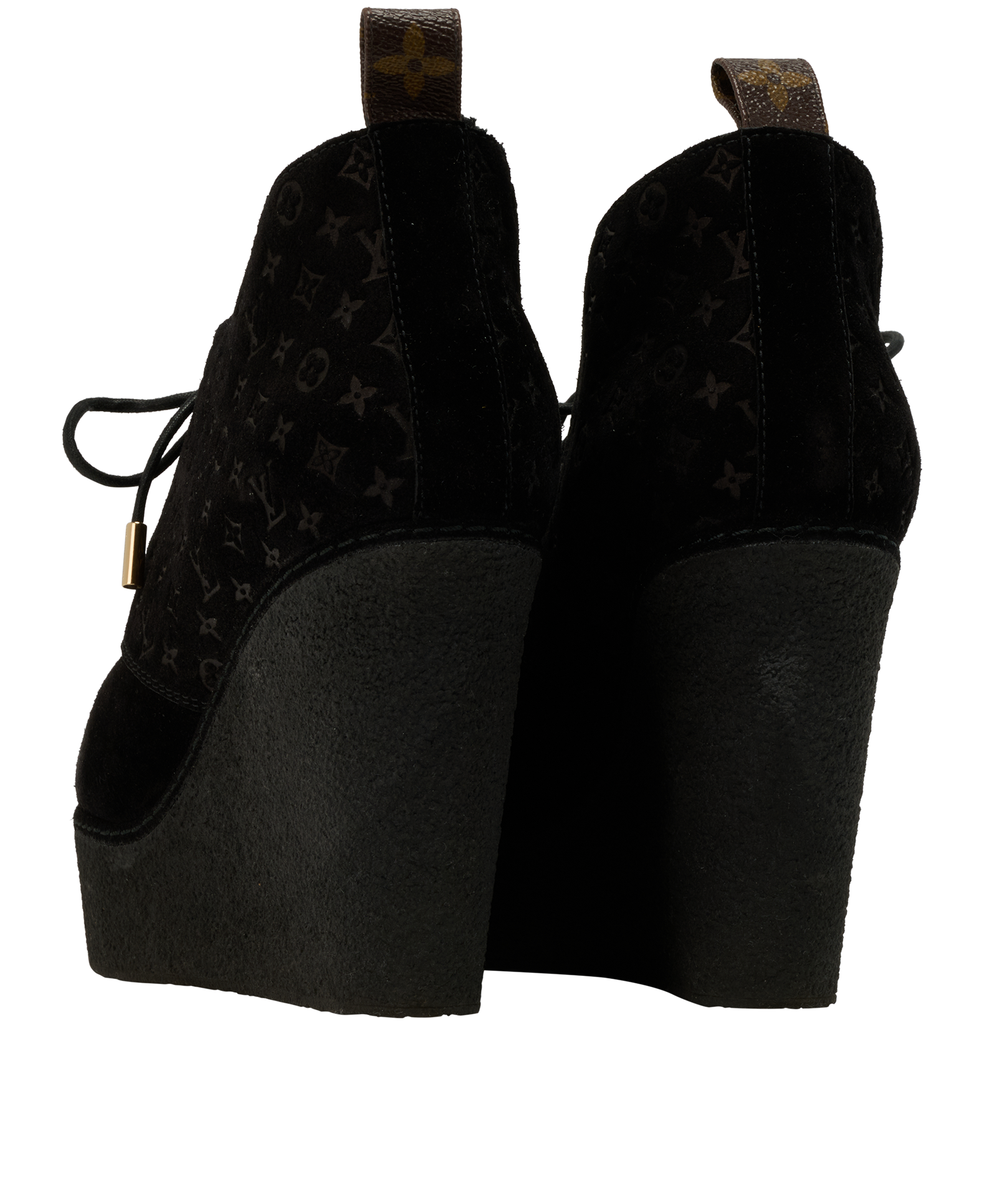 Louis Vuitton Monogram Wedges, &pound;180, Shoes, Black, Suede, Back view