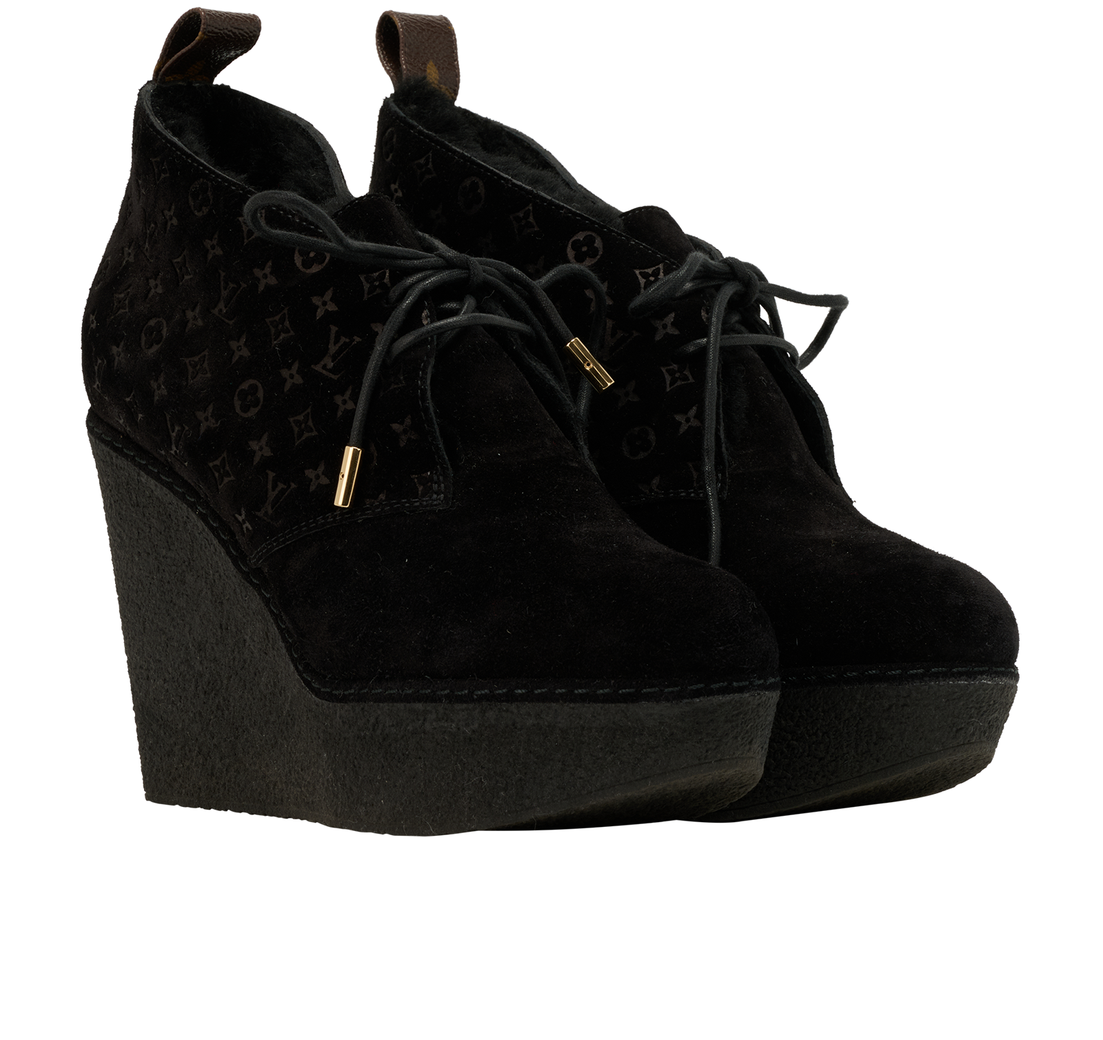 Louis Vuitton Monogram Wedges, &pound;180, Shoes, Black, Suede, Side view