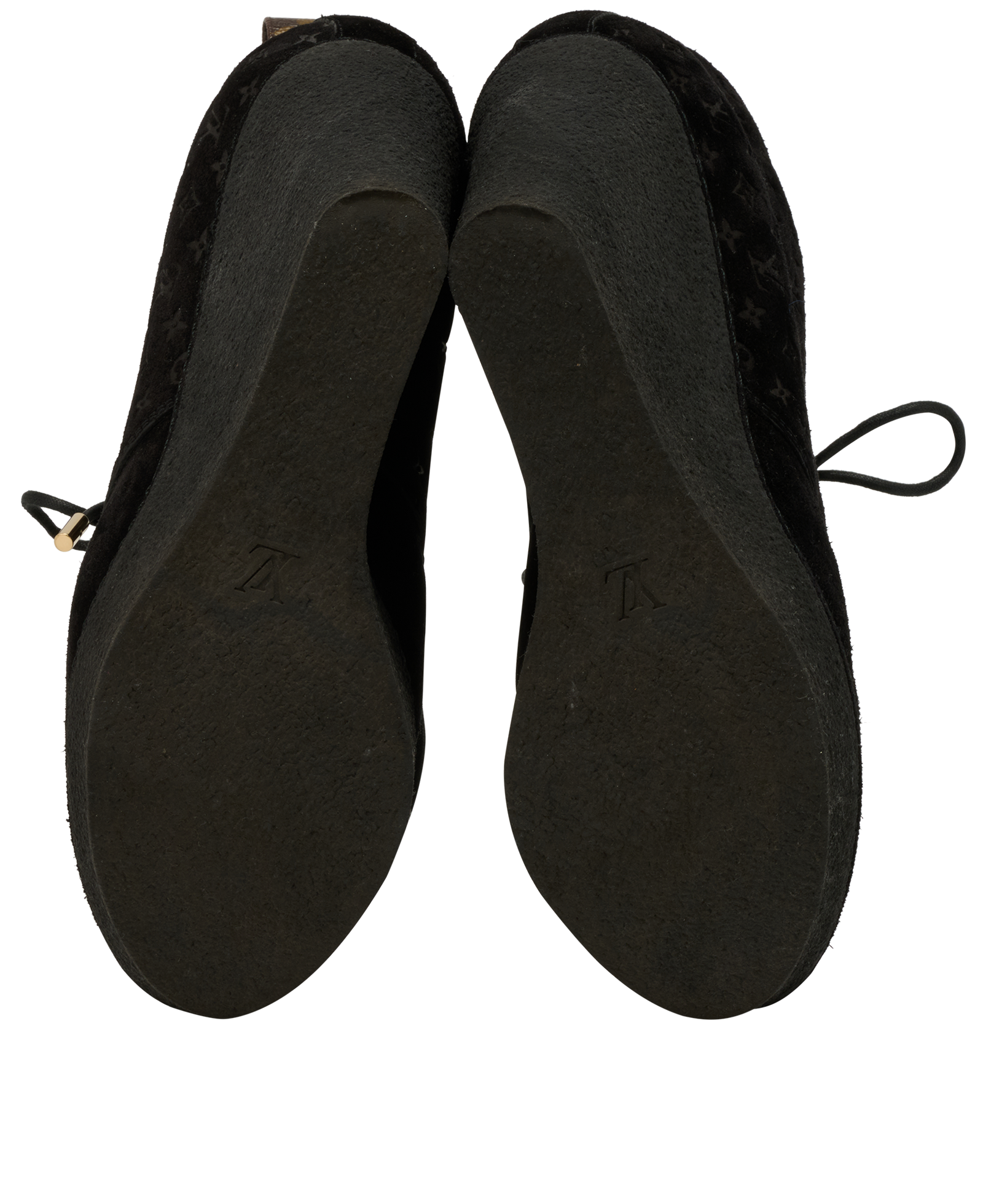 Louis Vuitton Monogram Wedges, &pound;180, Shoes, Black, Suede, Top view