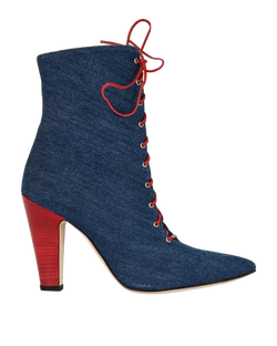 Manolo Blahnik Lace Up Ankle Boots, Denim, Blue/Red, UK5, B, 2*