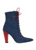 Manolo Blahnik Lace Up Ankle Boots, £290, Shoes, Blue/Red, Denim, Front view