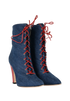 Manolo Blahnik Lace Up Ankle Boots, £290, Shoes, Blue/Red, Denim, Side view