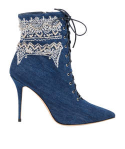 Manolo Blahnik X Rihanna Lace Up Ankle Boots, Denim, Blue, UK7, B/DB, 3*