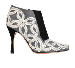 Manolo Blahnik Embroidered Ankle Boots,Fabric,White/Grey/Black,UK4,B,3*