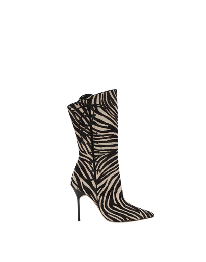 Manolo Blahnik Zebra Heeled Boots, front view
