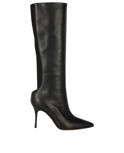 Manolo Blahnik Below the Knee Boots, &pound;250, Shoes, Black, Leather, Front view