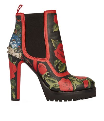 Alexander McQueen Rose Printed Ankle Boots, front view