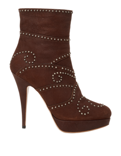 Miu Miu Studded Platform Ankle Boots, Leather, Brown, UK8, 2*