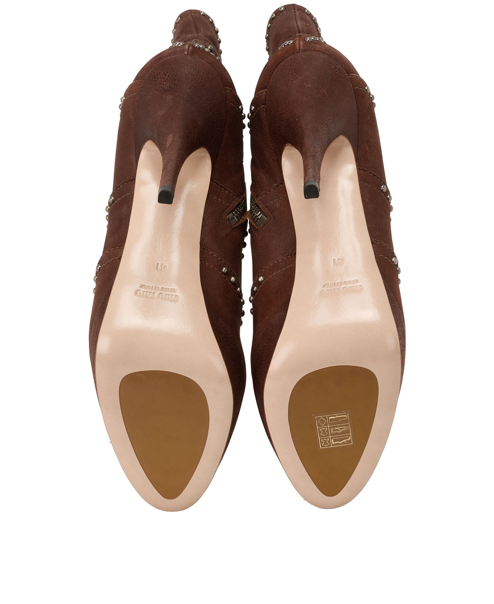 Miu Miu Studded Platform Ankle Boots, &pound;180, Shoes, Brown, Leather, Top view