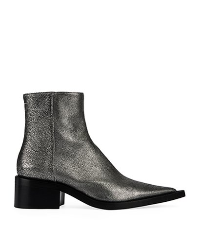 MM6 Maison Margiela Silver Pointed Ankle Boots, front view