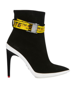 Off-White Buckle Belt Ankle Booties, leather, black, 2, 3*