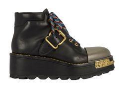 Prada Platform Hiking Boots, Leather, Black, UK 7, B, 2*
