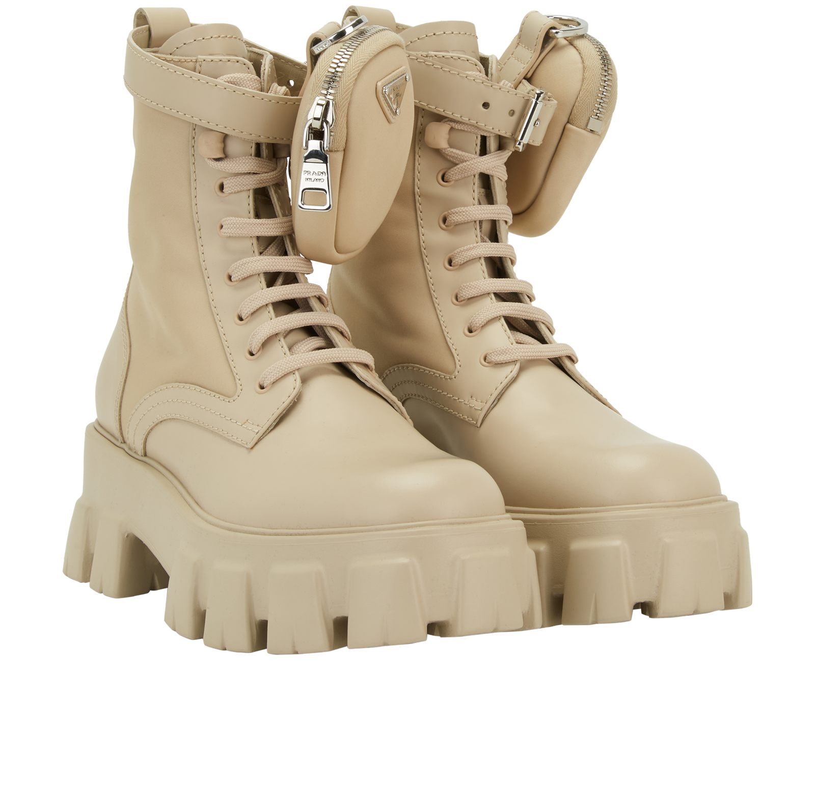 Prada Monolith Boots, &pound;350, Shoes, Beige, Nylon, Side view
