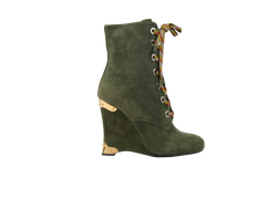 Prada Wedge Boots, Suede, Green, UK3, 3*