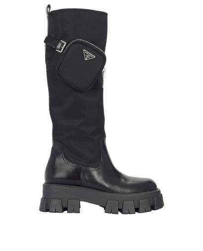 Prada Monolith Removable Pouch Boots, front view