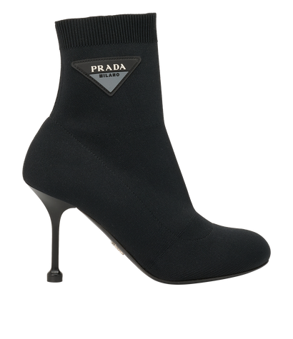 Prada Logo Sock Boots, &pound;320, Shoes, Black, Fabric, Front view