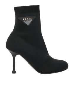 Prada Logo Sock Boots, Fabric, Black, UK4, DB, 2*