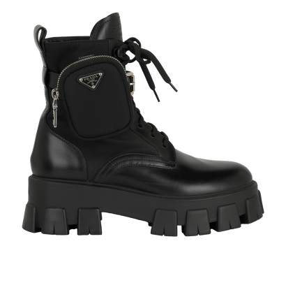 Prada Monolith Boots, &pound;595, Shoes, Black, Leather/Nylon, Front view
