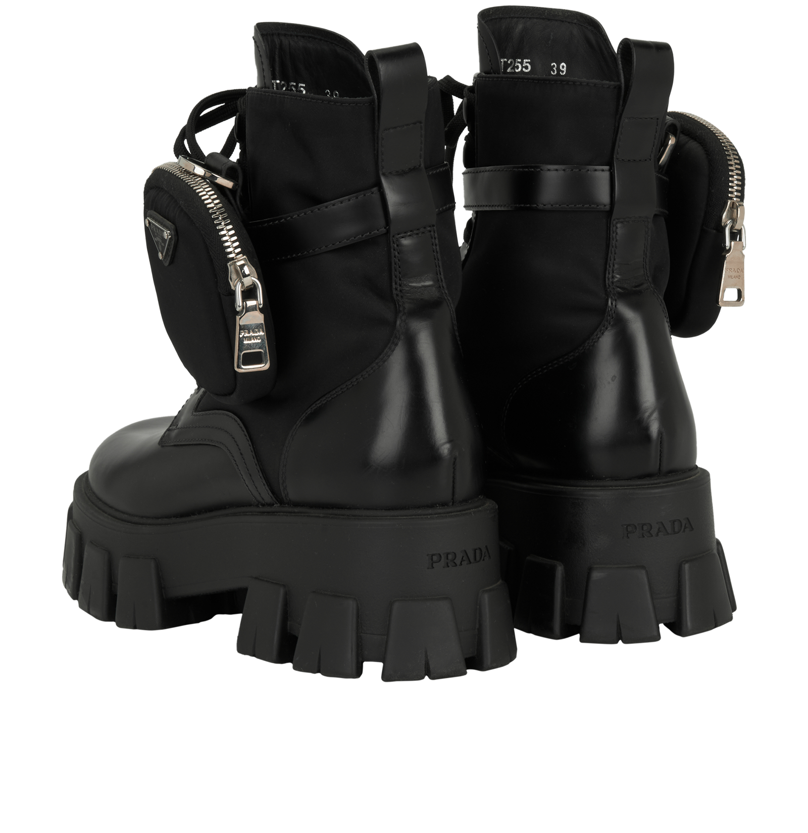 Prada Monolith Boots, &pound;595, Shoes, Black, Leather/Nylon, Back view