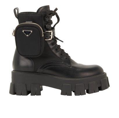 Prada Monolith Boots, &pound;350, Shoes, Black, Leather/Nylon, Front view