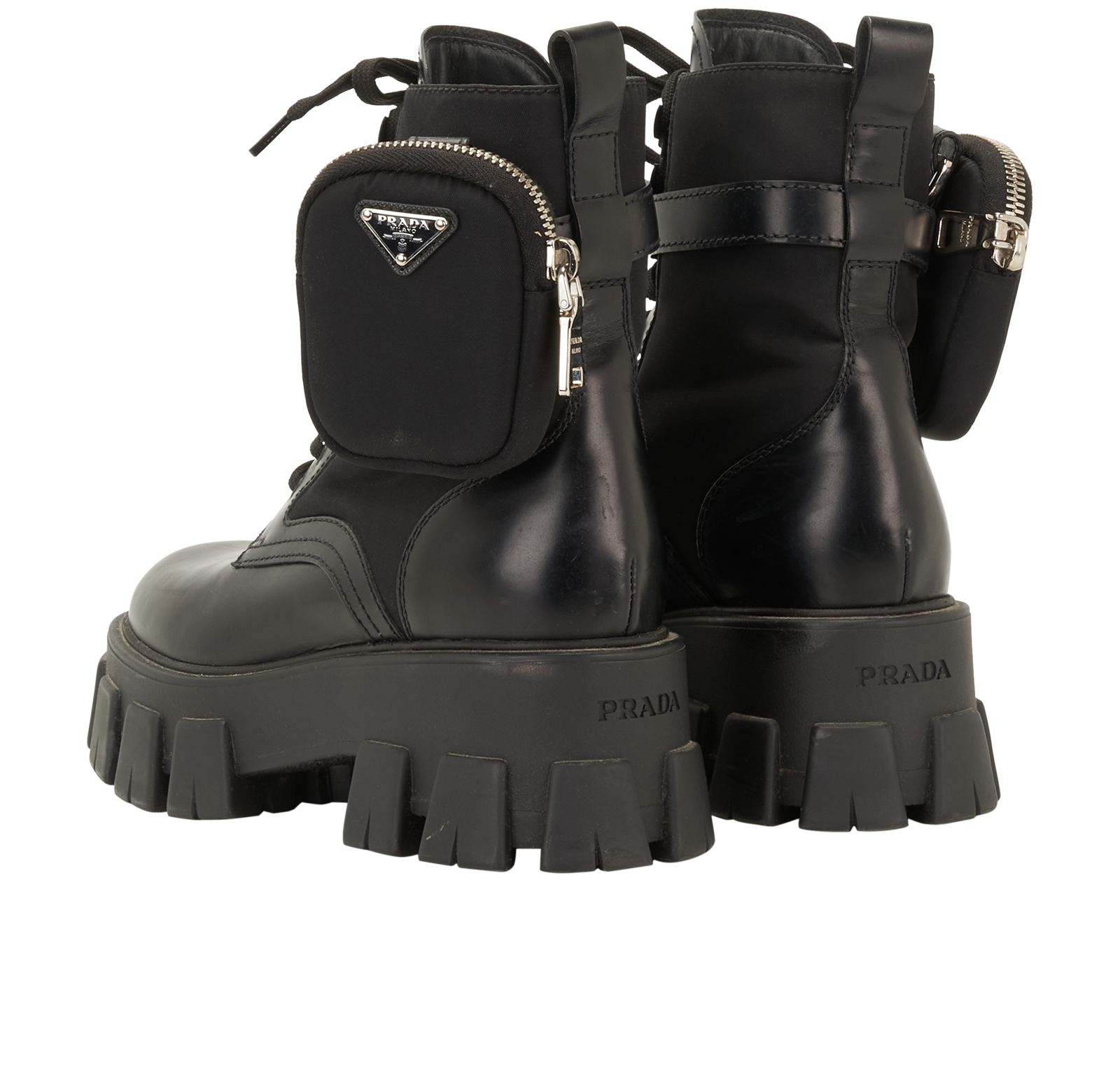 Prada Monolith Boots, &pound;350, Shoes, Black, Leather/Nylon, Back view