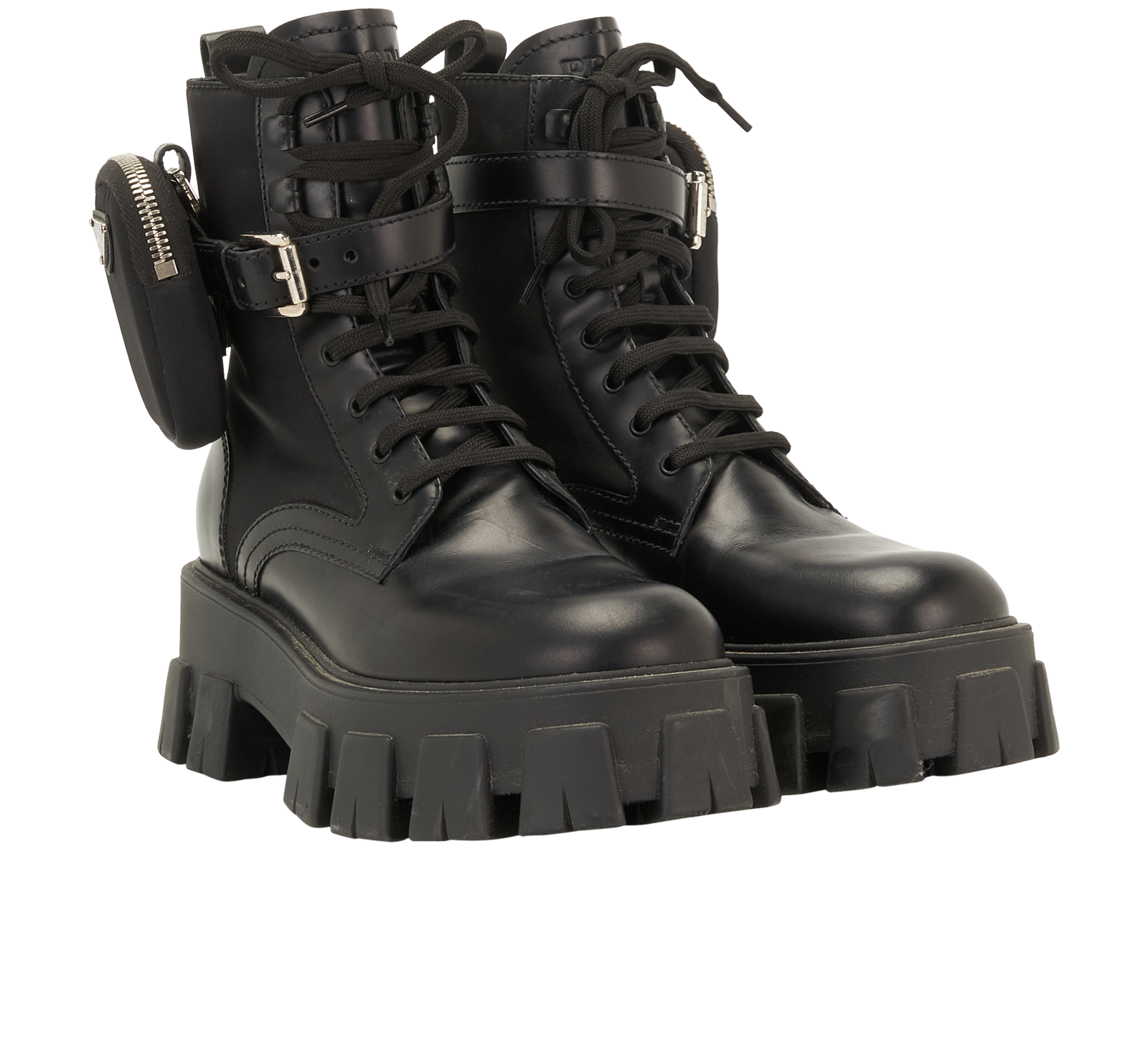 Prada Monolith Boots, &pound;350, Shoes, Black, Leather/Nylon, Side view