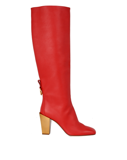 Salvatore Ferragamo Knee High Boots, £180, Shoes, Red, Leather, Front view