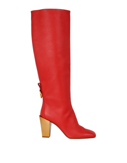 Salvatore Ferragamo Knee High Boots, Leather, Red, UK6.5, 2*