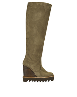 Stella McCartney Knee Length Boots, Faux Suede, Khaki, UK 3