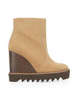 Stella McCartney Wedge Ankle Boots, Faux Suede, Tan, UK 6