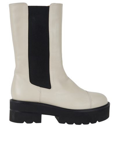 Stuart Weitzman Presley Boots, £250, Shoes, Cream, Leather, Front view