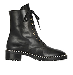 Stuart Weitzman Sondra Pearl Studded Boots, Calf Leather, Black, 5, DB, B,