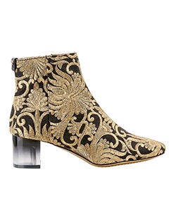 Tory Burch Jacquard Embroidered Ankle Boots, Fabric, Gold/Black, UK 3
