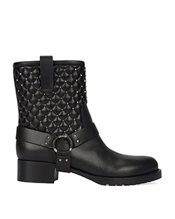 Valentino Quilted And Studded Boots, Leather, Black, B, DB, UK 7
