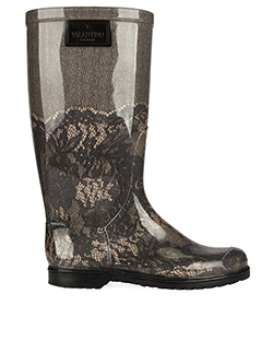 Valentino Floral Rain Boots, Rubber, Sand/Black, UK4