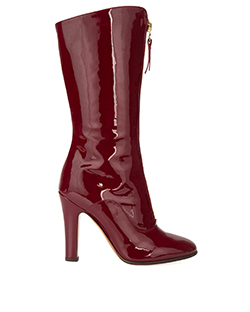 Valentino Zipped Mid Length Boots, Patent, Burgundy, 4.5, DC, 3*