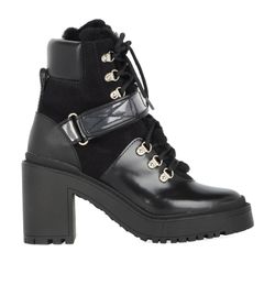 Valentino Heeled Combat Boots, Leather/Shearling, Black, UK5, DB/B