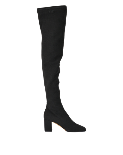 Valentino Garavani Knee-High Boots, &pound;290, Shoes, Black, Fabric, Front view