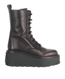 Valentino Uniqueform Platform Combat Boots, Leather, Black, UK6, 2*