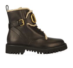 Valentino VLogo Combat Boots, Calfskin/Shearling, Black, UK5.5, 3*