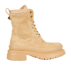 Valentino Roman Stud Combat Boots, Suede, Beige, UK4.5, B/DB, 3*