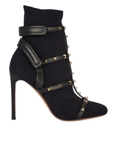 Valentino Rockstud Stretch Knit Sock Boots, front view