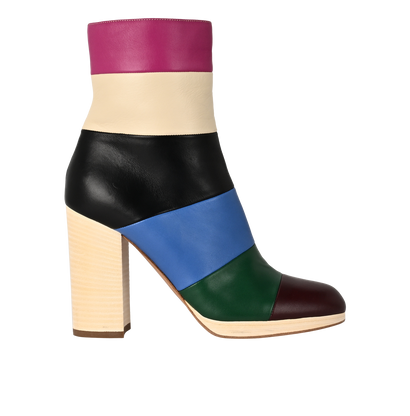 Valentino Striped Bo-Y-Ch Ankle Boots, £220, Shoes, Black/Cream/Green/Pink, Leather, Front view