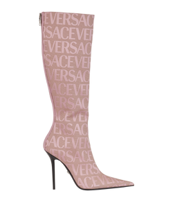 Versace Knee High Jacquard Boots, Canvas, Pink, UK8, B/DB, 3*