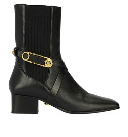Versace Safety Pin Square Ankle Boots, front view
