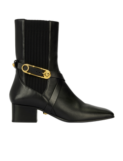 Versace Safety Pin Square Ankle Boots, Leather, Black, UK5.5, 2*