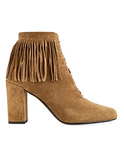 Saint Laurent Fringed Ankle Boots, Suede, Brown, UK 7