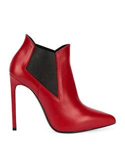 Saint Laurent Heeled Ankle Boots, Leather, Red, UK 6, B, DB, 4*