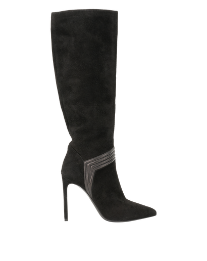 Saint Laurent Pointed Knee Boots, &pound;195, Shoes, Black, Suede, Front view