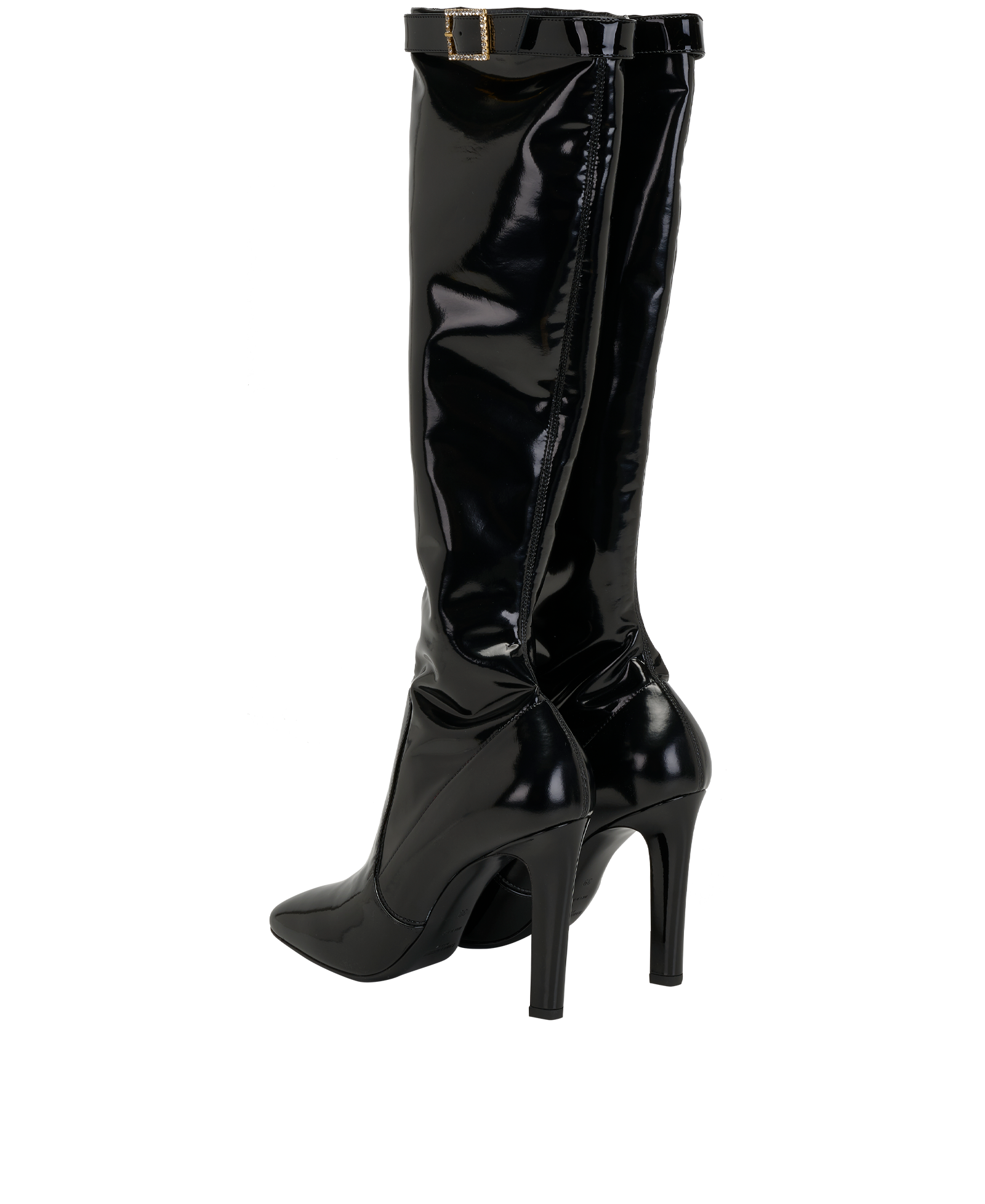 Saint Laurent Elle Knee-High Boots, &pound;450, Shoes, Black, Patent Leather, Back view